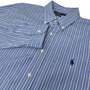 Ralph Lauren Custom Fit Dress Shirt Size 17 Men's Blue White Striped Long Sleeve